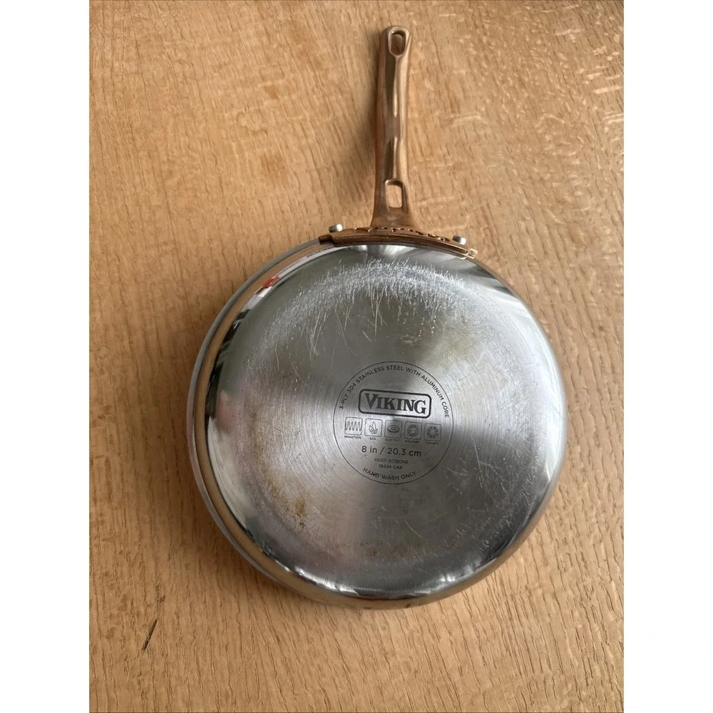 Viking 8 Inch 3-Ply Stainless Steel Omelette Pan Skillet with Copper Handle